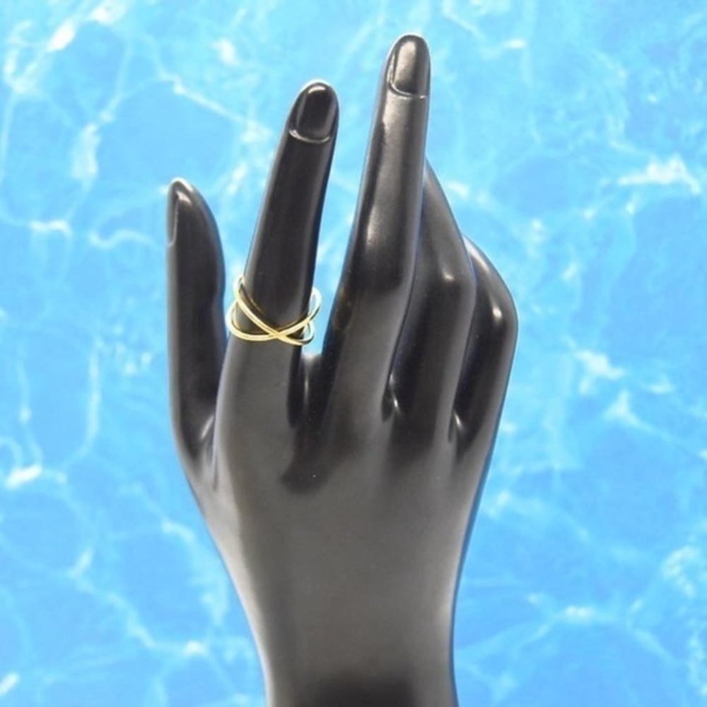 Gold Crossed Design Ring - Picture 2 of 3